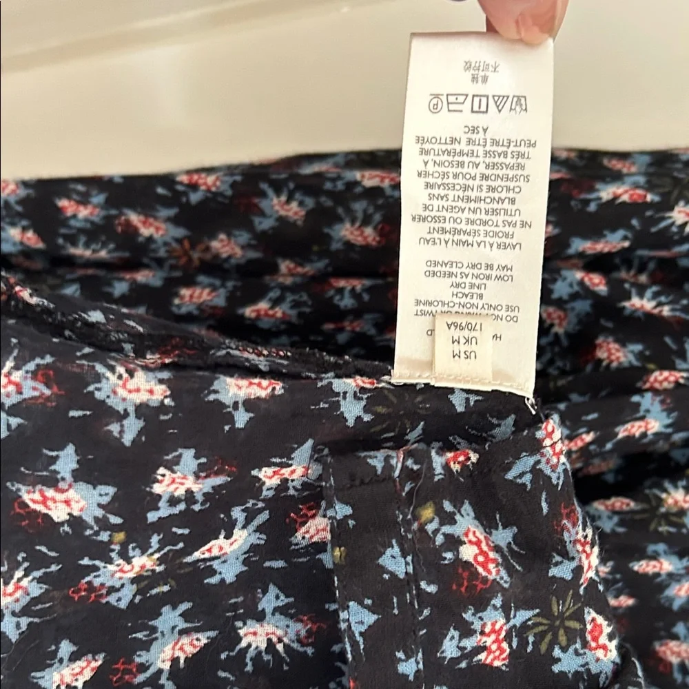 Free People Black Floral Ruffle Button-Front Blouse with Blue Trim - Picture 8 of 9